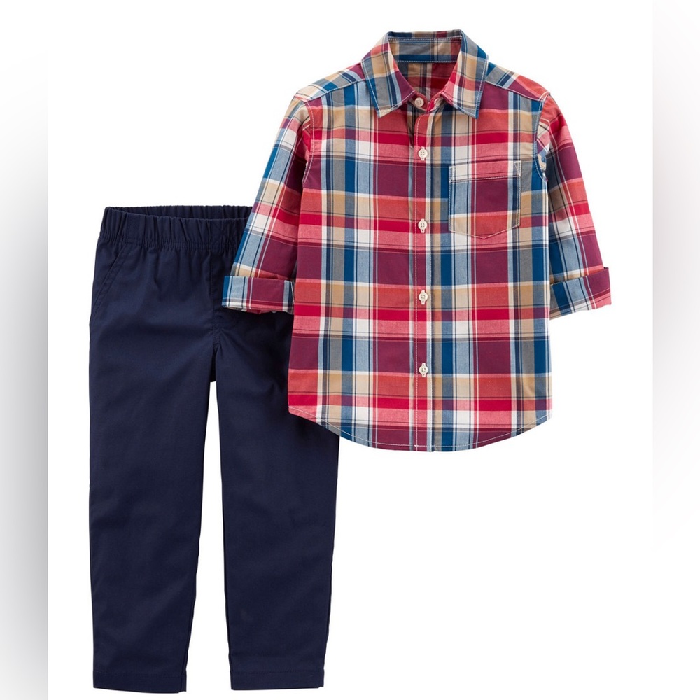 Baby Boy 2-Piece Plaid Button-Front Shirt & Pant Set
